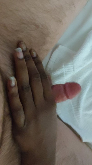 Woman jerks off small dick with great cumshot