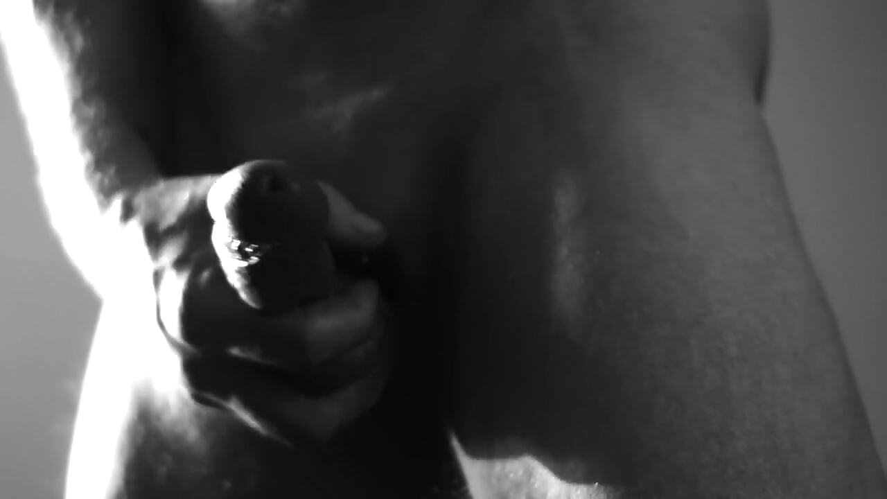 Stroking Hard Cock in Black and White with Lots of Cum