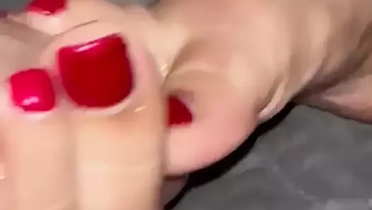 Red nails Toejob tease