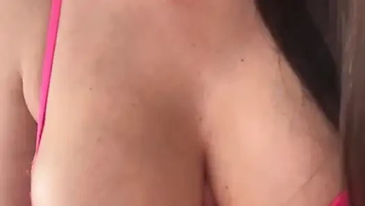 Stepmom in pink bodysuit with big tits