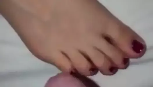Cum on sexy wife's feet