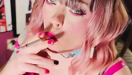 Tina Snua Is Stunning In Pink Leather & Chain Smoking - BBW OMI OME Snap Inhales Drifting Smoke