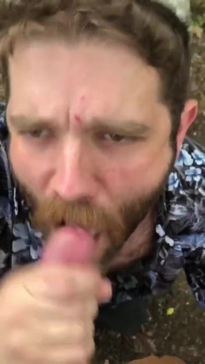 Hairy otter sucking cum outside