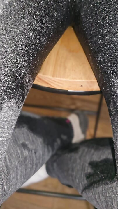 Gray leggings sitting on stool