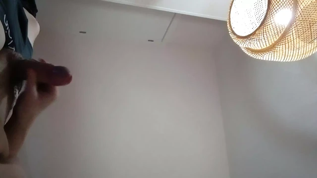 Guy jerking off uncircumcised cock on the table  #12