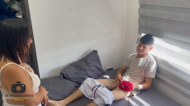 My shy stepmom catches me masturbating in her underwear and I fuck her hard until I cum in her ass.