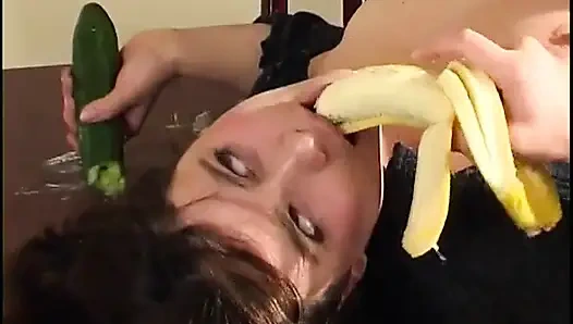 Chubby Teen Fucks Herself with Food
