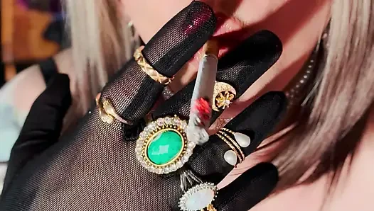 Nylon British Mature Tina Snua Smoking A Cigarette In Nylon Elbow Gloves & Jewellery - Smoker OMI OME Snap Inhale Drifting
