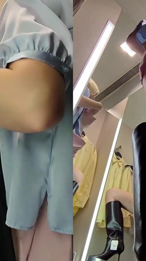 Young blonde with big tits tries on transparent clothes. Blonde MyCandyAlice shows tits in fitting room | Clip 1