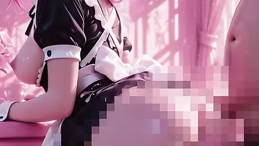 Horny Pink Hair Maid Gets Her Tight Pussy Filled With Thick Cum in Pink Room - Messy Creampie