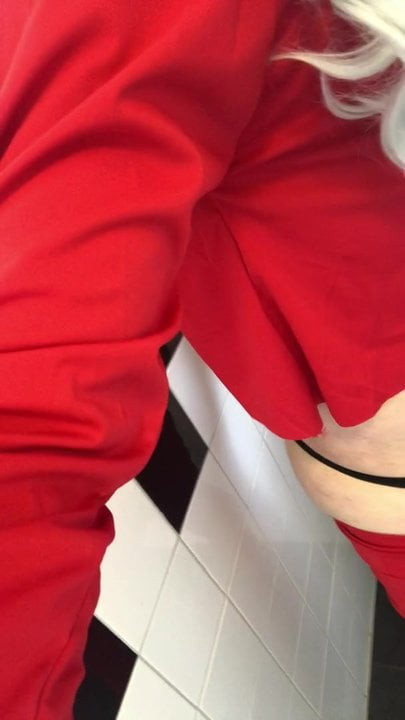 Hot crossdresser in red jerking off