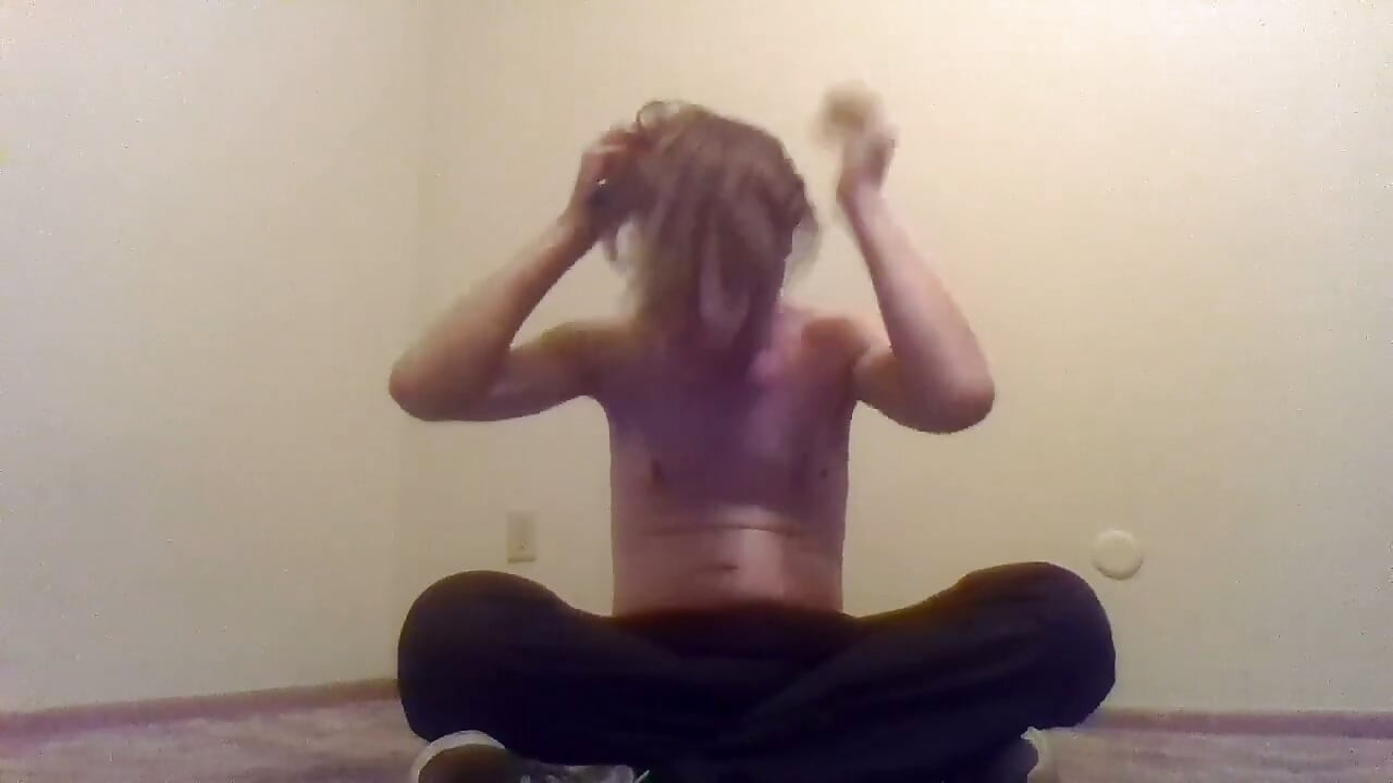 Topless Transgirl Brushing Her Own Hair