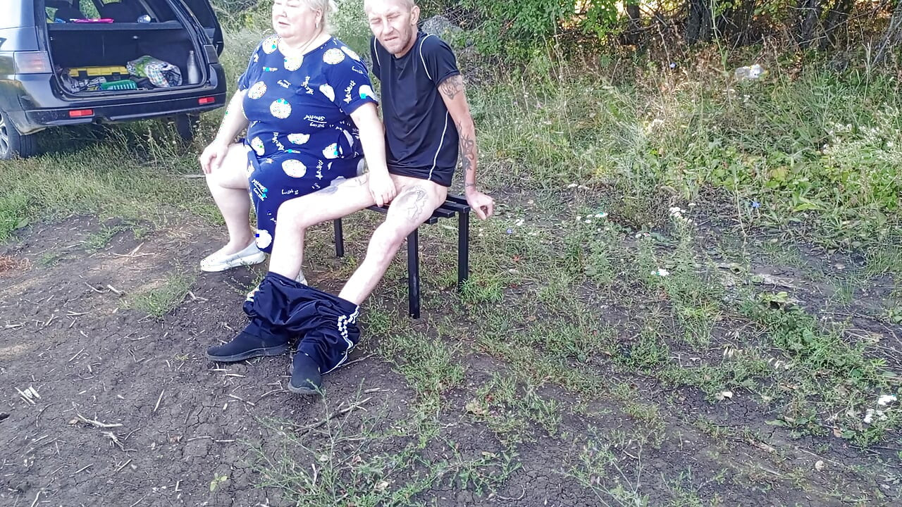 Stepmom in a public park jerks off my dick until I cum
