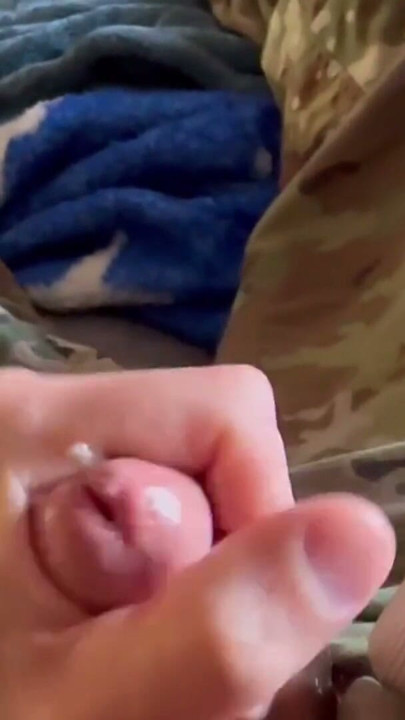 Army soldier jerks off wearing his sarge's red and white boxers and shoots a hot load of cum! | Clip 1