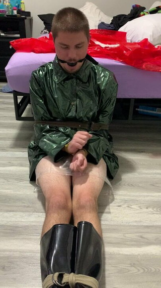 Bondage green pvc raincoat