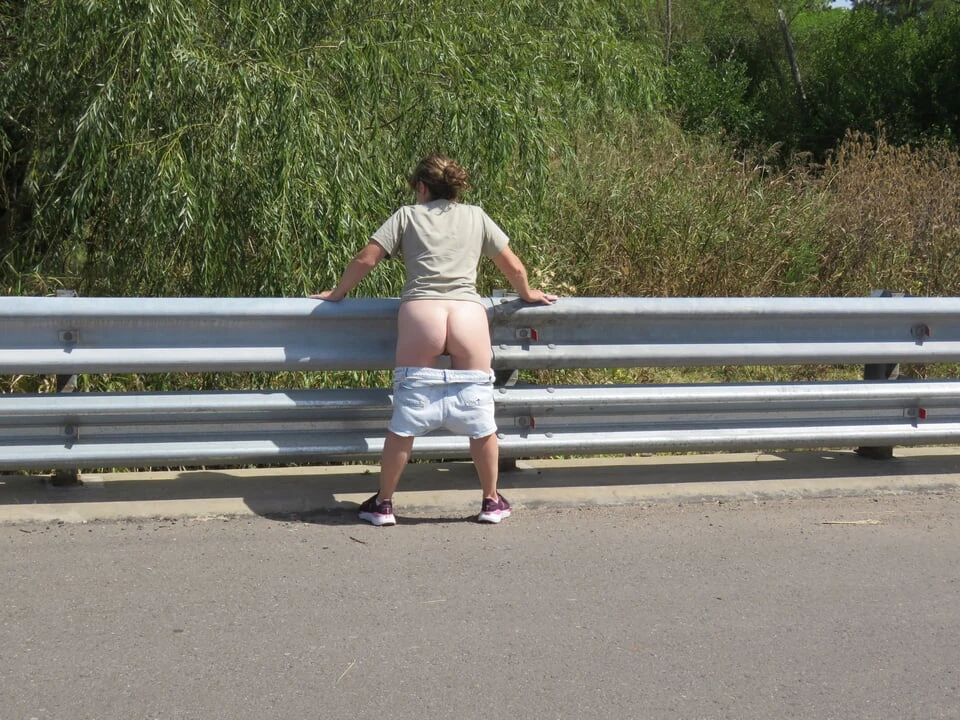 Patricia on the bridge over the road