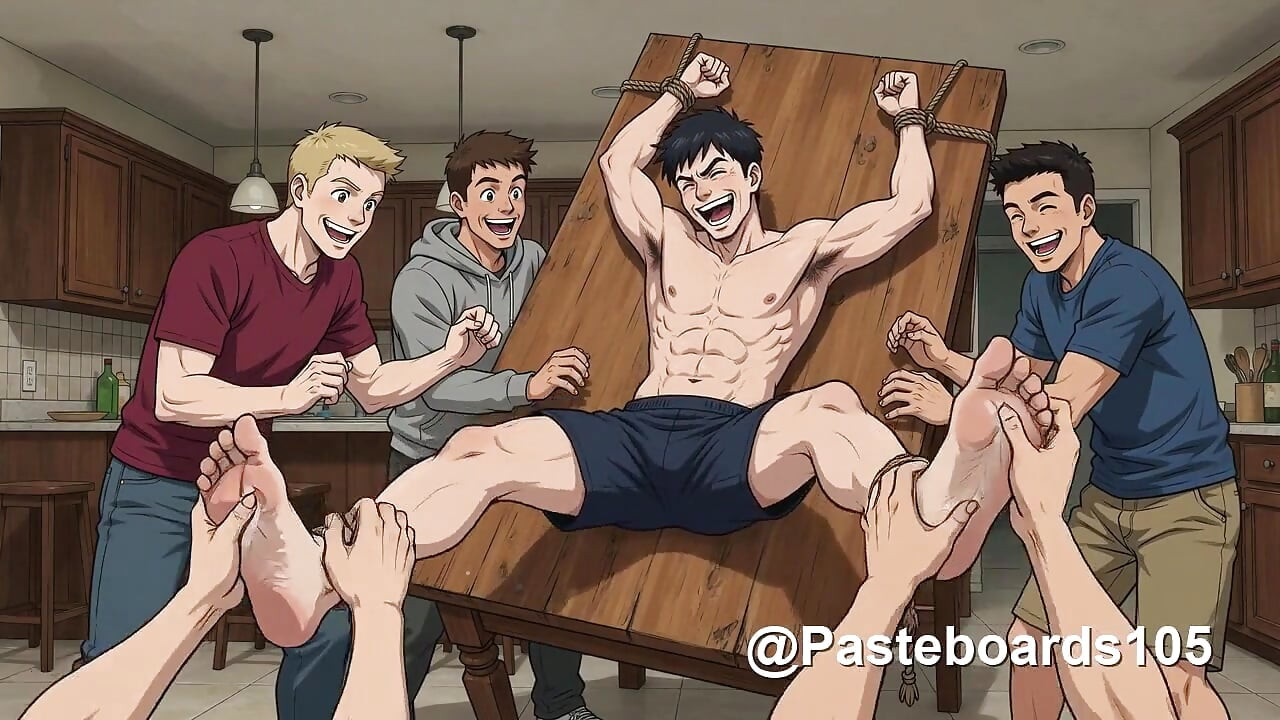 Inicjacja w domu bractwa - nowicjusze związani i łaskotani przez cały dom (2D anime)