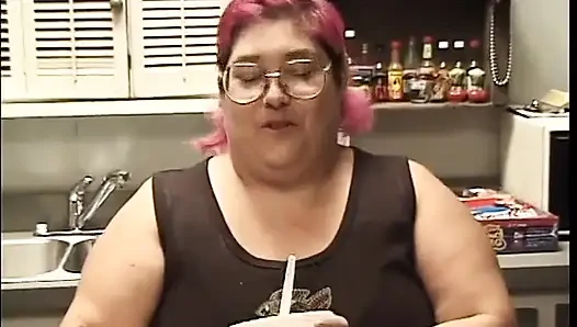 Fat whore with dyed hair and a tattoo loves to ride dick cowgirl style