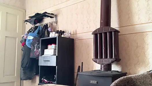 Massage the tits with lace gloves