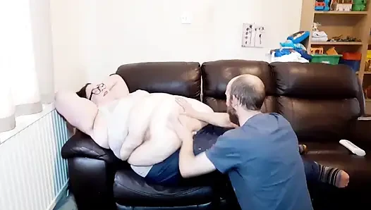 SSBBW goddess belly worshipped by slave