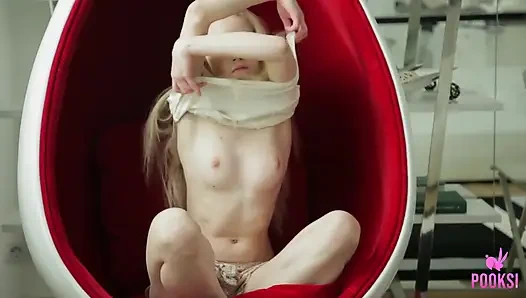 Liz stuffs a glass dildo in her tight asshole and wet cunt!