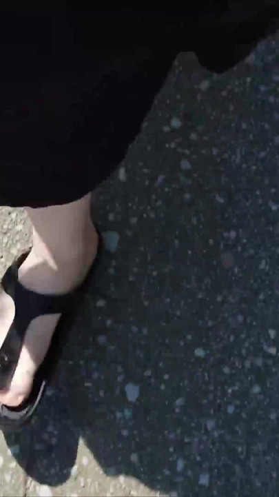 Outdoor in a Black Caftan and Barefoot in Black Birkenstocks