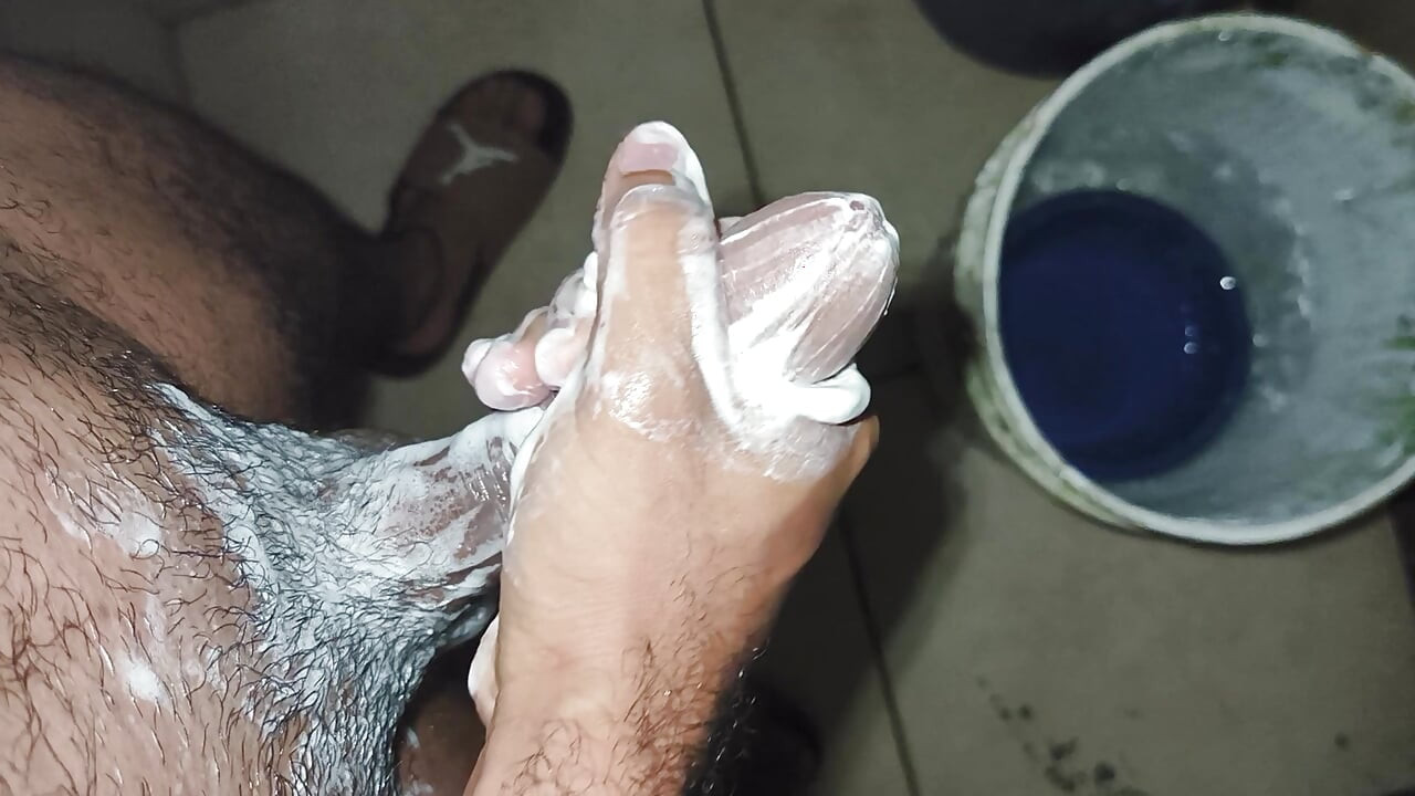 Hairy skinny man masturbates in pope's shower while not at home
