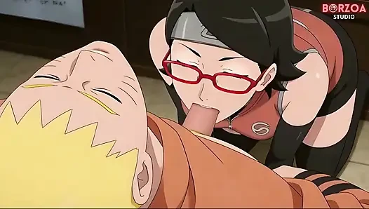 Наруто трахает и наполняет сливками Сараду, пока Sakura наблюдает, он предал Боруто (без цензуры, хентай)