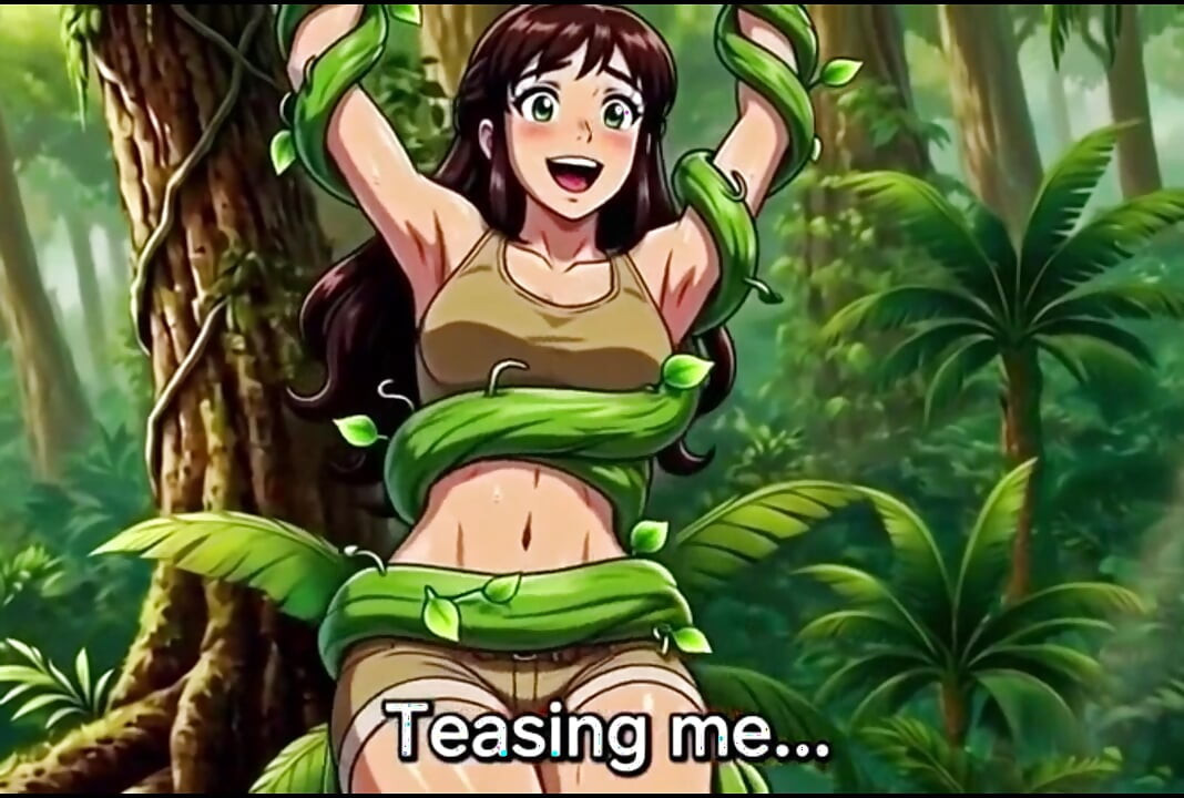 Explorer girl bound in teasing vines that give her  Bound in teasing vines that  intimate pleasure