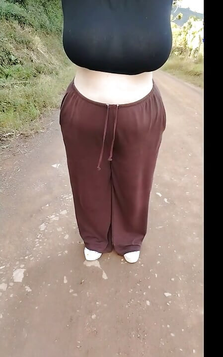 Stepmom in transparent t-shirt showing off in public.