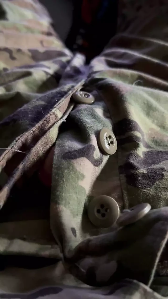 Army soldier in uniform shoots his hot load wearing a thong