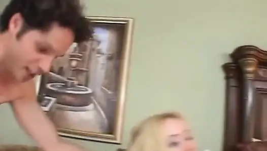 Blonde babe loves double cock
