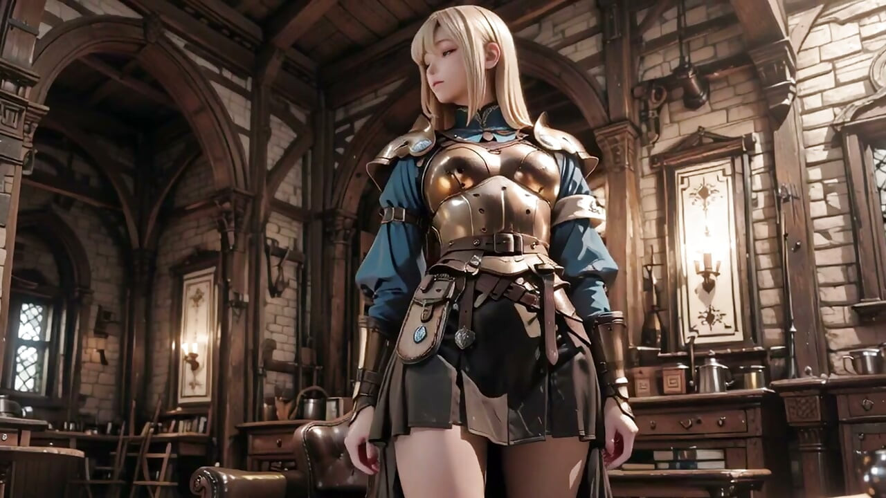 Blonde Knight's Private Awakening! Kneeling in the castle courtyard.