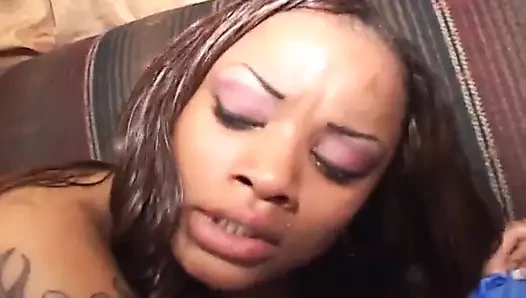 A stunning hot brunette ebony loves getting her round ass covered with cum