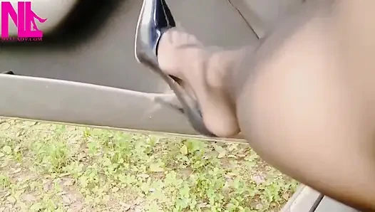 Sexy Shoeplay in Buffalo Blue Pattent Pumps