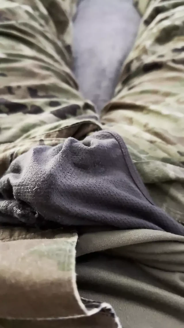 Army Soldier jerking off in OCPs and dripping precum through boxer briefs