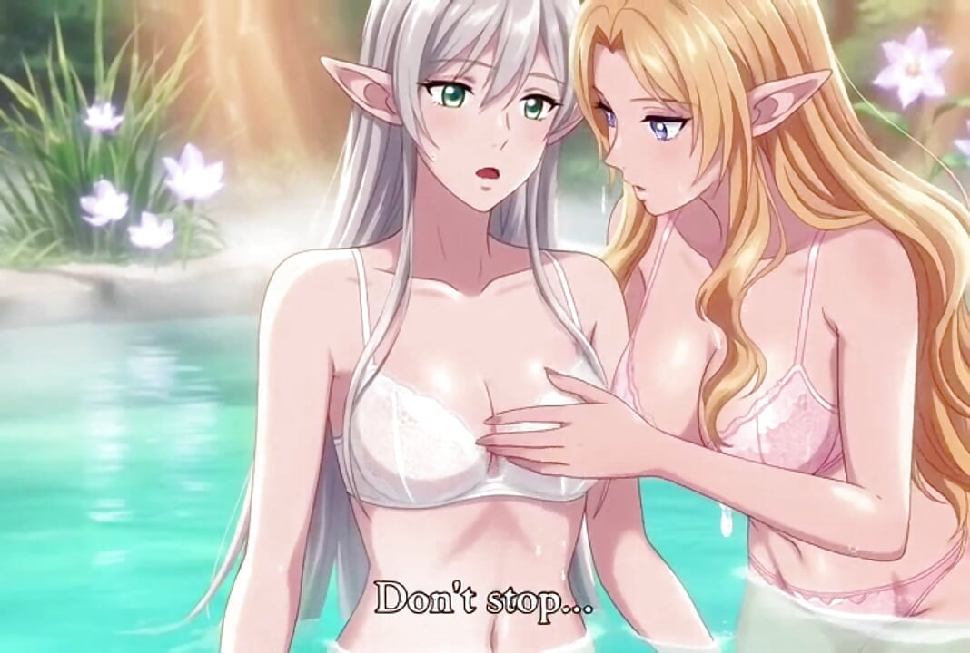 Two beautiful lesbian elves share an intimate night in a magical hot springs
