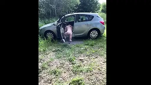 three exhibitionists in the public parking lot