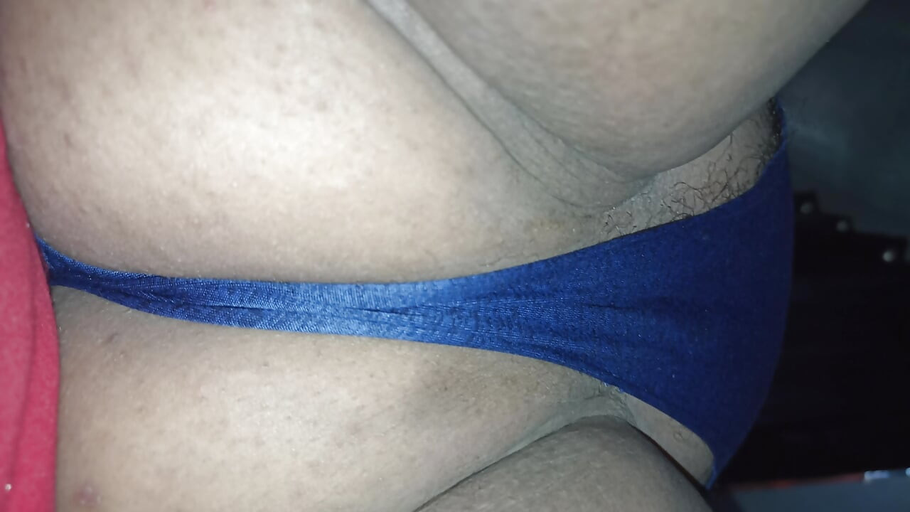 I push my wife's panties aside to see her fat, hairy pussy
