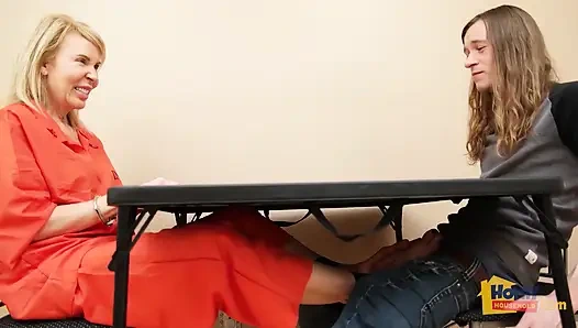 Conjugal Footjob with MILF Prisoner