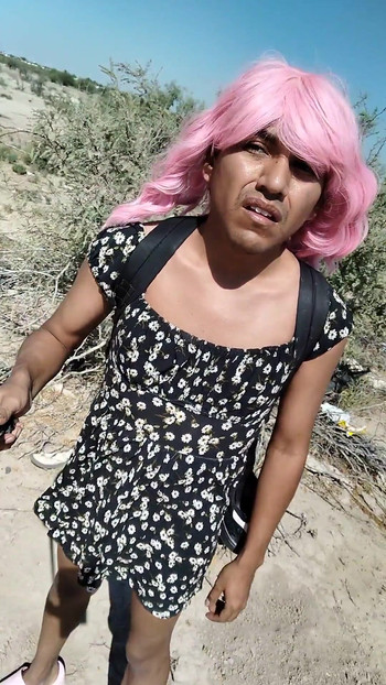 Captivating moment from "Little Ladyboy Femboy In Mini Dress And Sandals Walks In Public Very Hot"