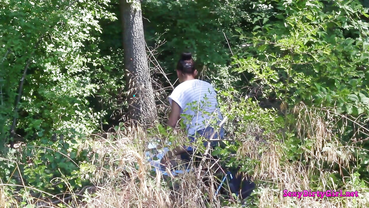 Fingering my pussy in the woods naked with my rubber boots
