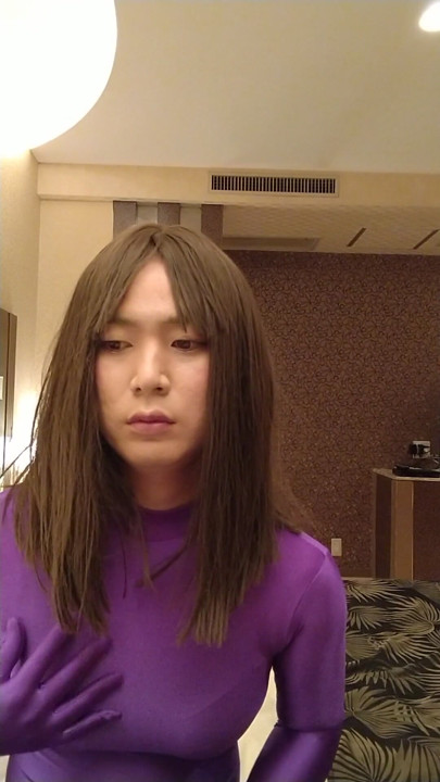 Japanese crossdresses Masturbate wearing purple Morphsuit | Clip 1