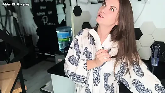 Sticky Stepmother's cumshot was caught by her nerdy stepson, and he licked it
