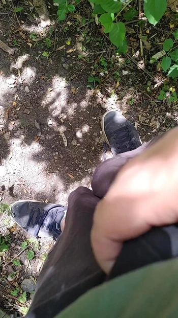 German daddy almost gets caught unpacking dick in nature and reacts with a cum explosion