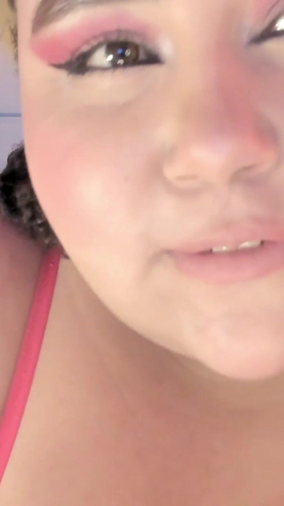 BBW has fun with his little dildo in his mouth until he lets out a lot of saliva