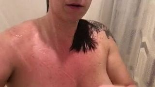 my buddies wife showering on video, soaping up her tits