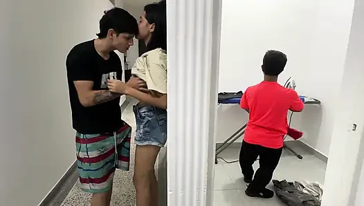 Midget Stepdad Irons Clothes While His Naughty Hot Stepsons Fuck Hard Behind His Back. in the End It Catches Us!!