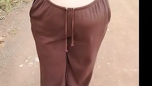 Stepmom in transparent t-shirt showing off in public.