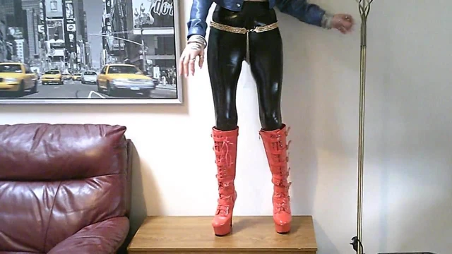 My PVC Bitch Dances in Her Red Platforms